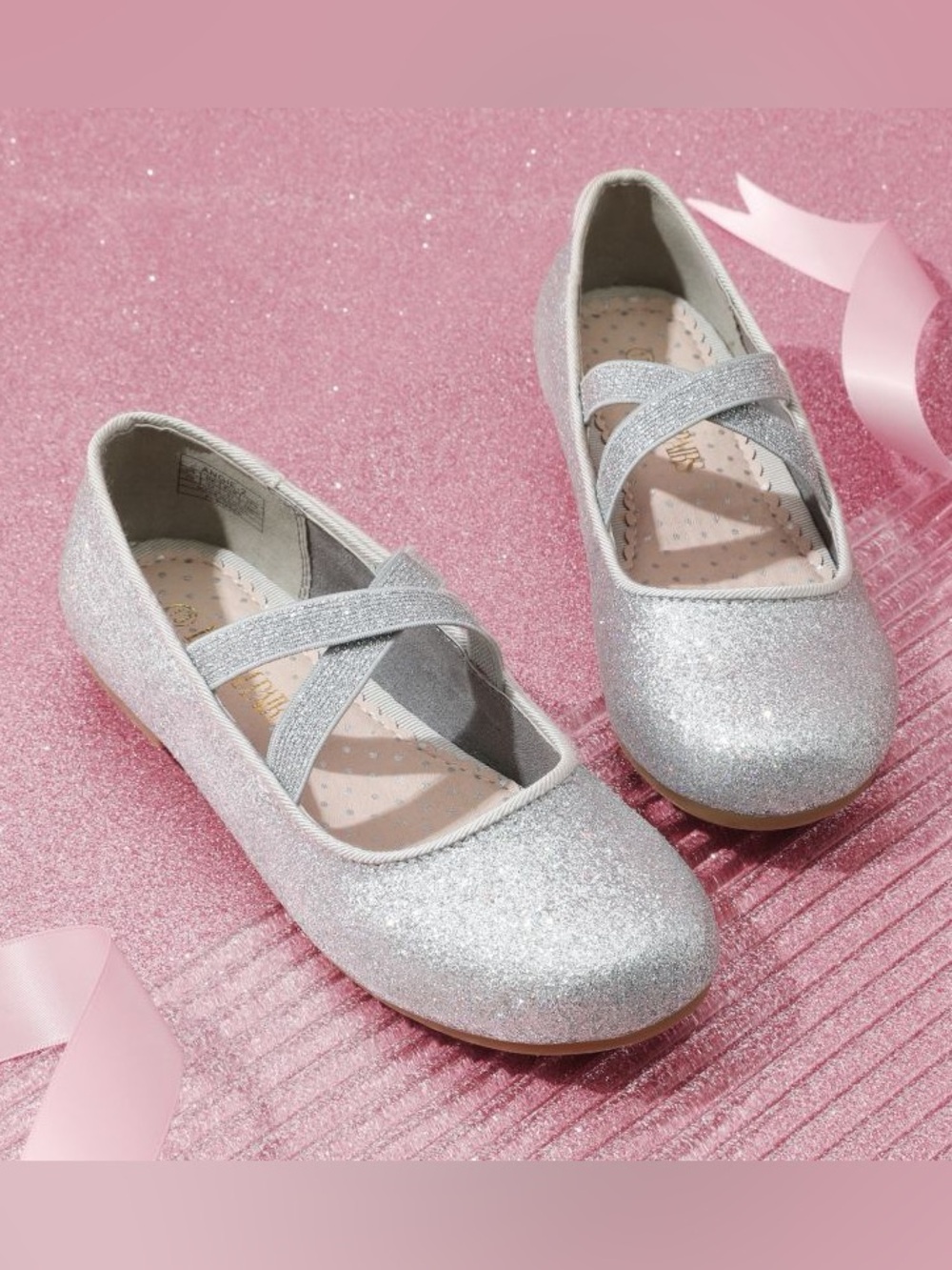 DREAM PAIRS Elastic Strap Silver Glitter Rhinestone Ballerina Flats (5) - Picture 5 of 12